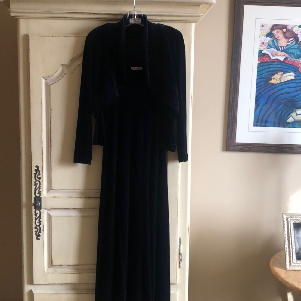 Bruno Duluc Velour Gown with Jacket. Size: S, Dark Blue